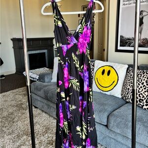Floral Maxi Dress with Purple and Pink Flowers